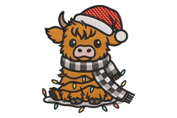 Cute Cow with Lights Embroidery: Festive & Versatile for Holiday Crafts