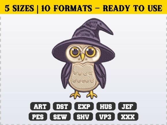 Halloween Owl Witch Hat Embroidery Files Add Spooky Charm to Boutique Apparel