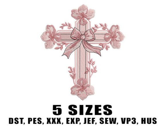 Pink Cross Flower Embroidery Design